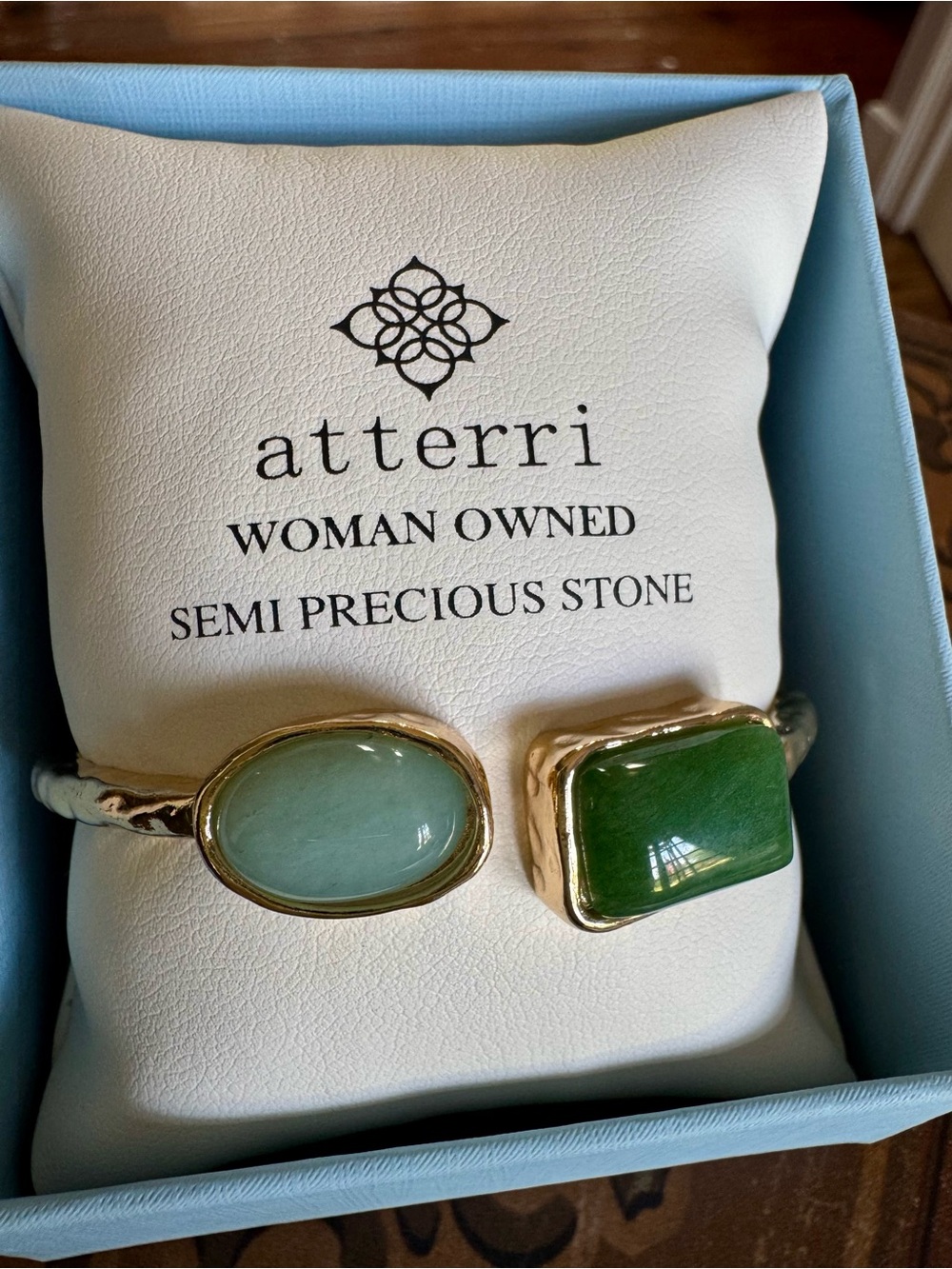 Atterri Green Double-Stone Semi-Precious Cuff Bracelet